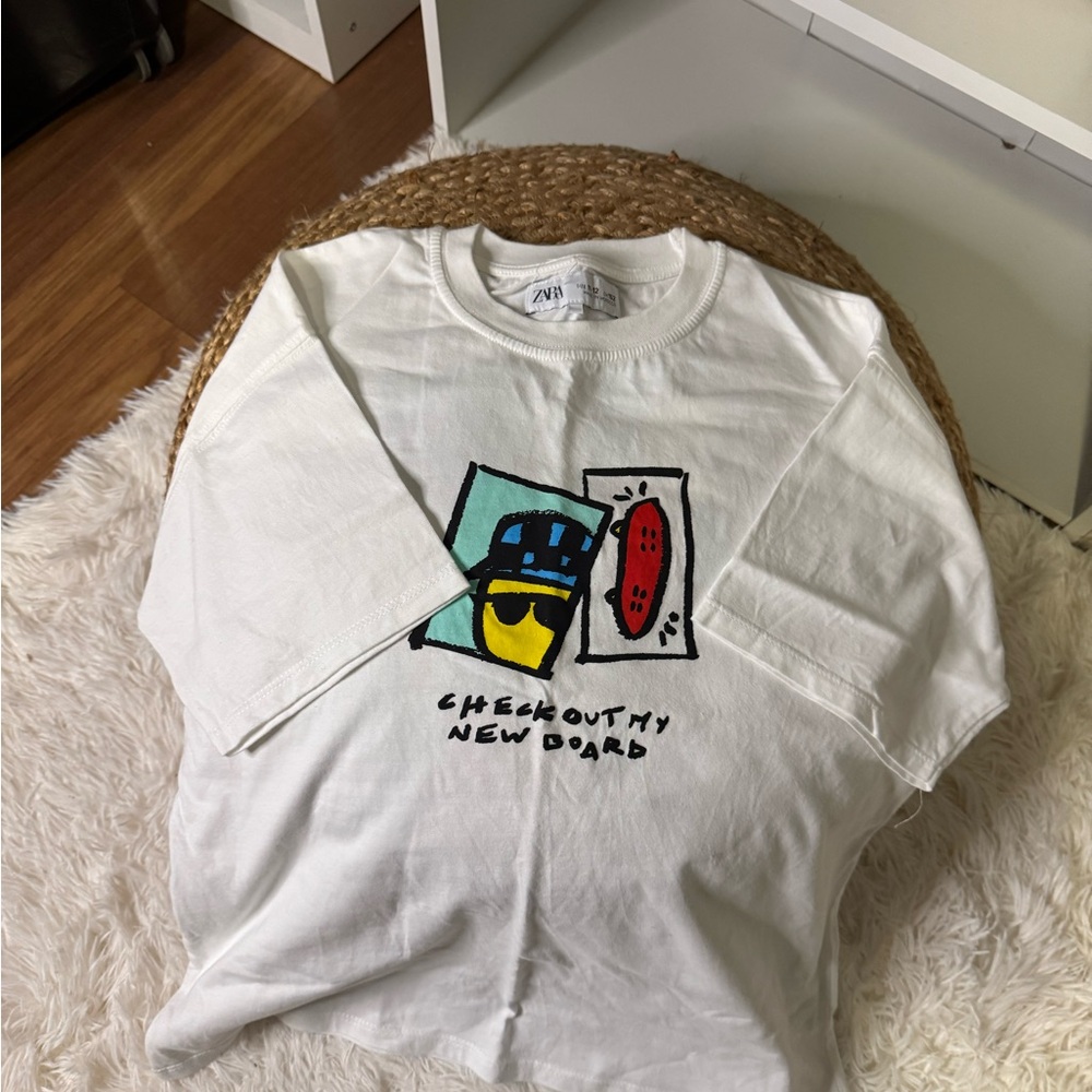 Zara White Tee with Colorful Graphic